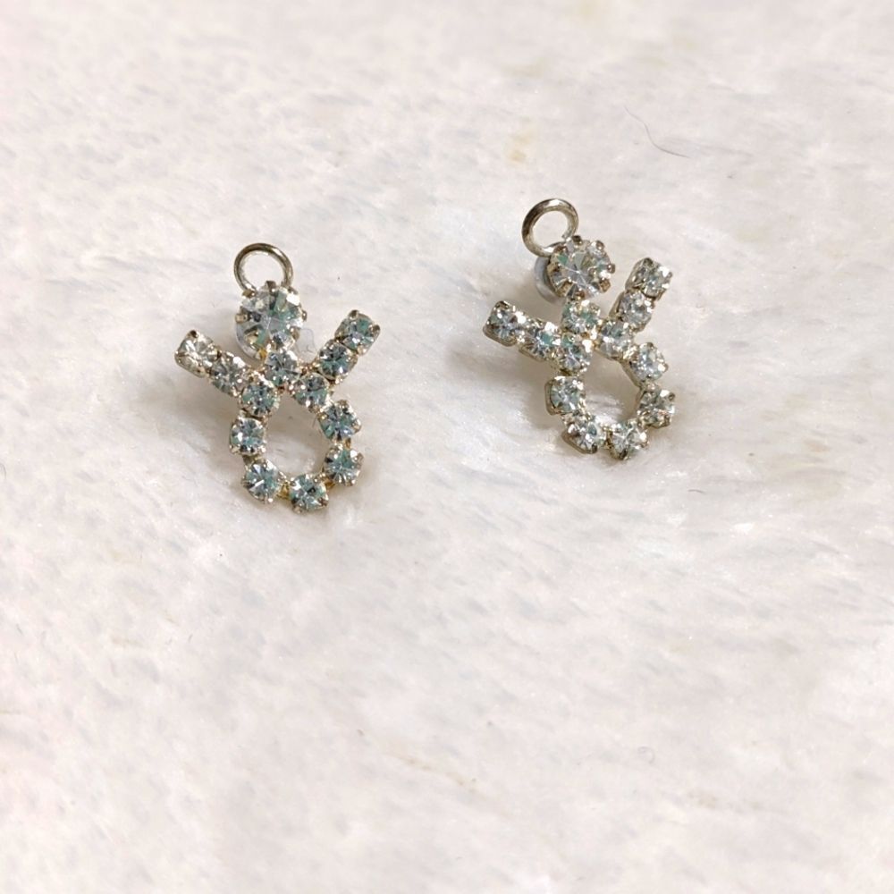 Vintage Clear Rhinestone Small Angel  Pierced Earrings